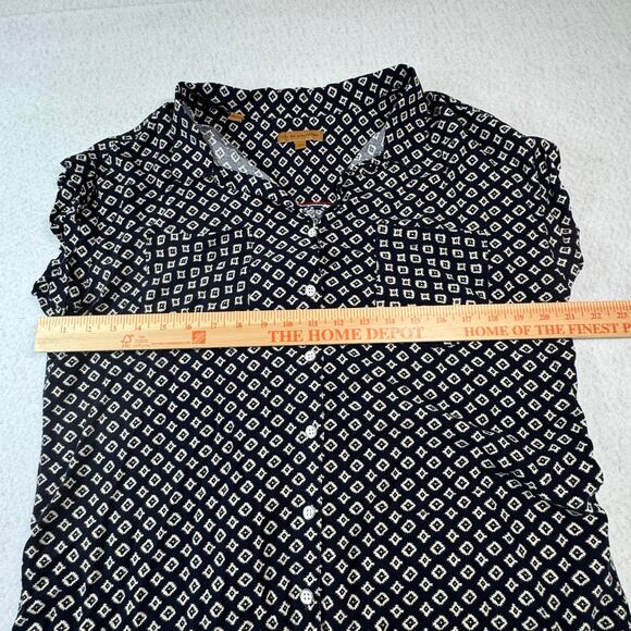 Jach's Girlfriend Large Short Sleeve Button Up Navy Blue and White Blouse - Picture 4 of 8